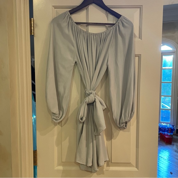 MLM Moss Green Dash Off Shoulder Long Sleeve Tie Waist Dress XS - Picture 9 of 12